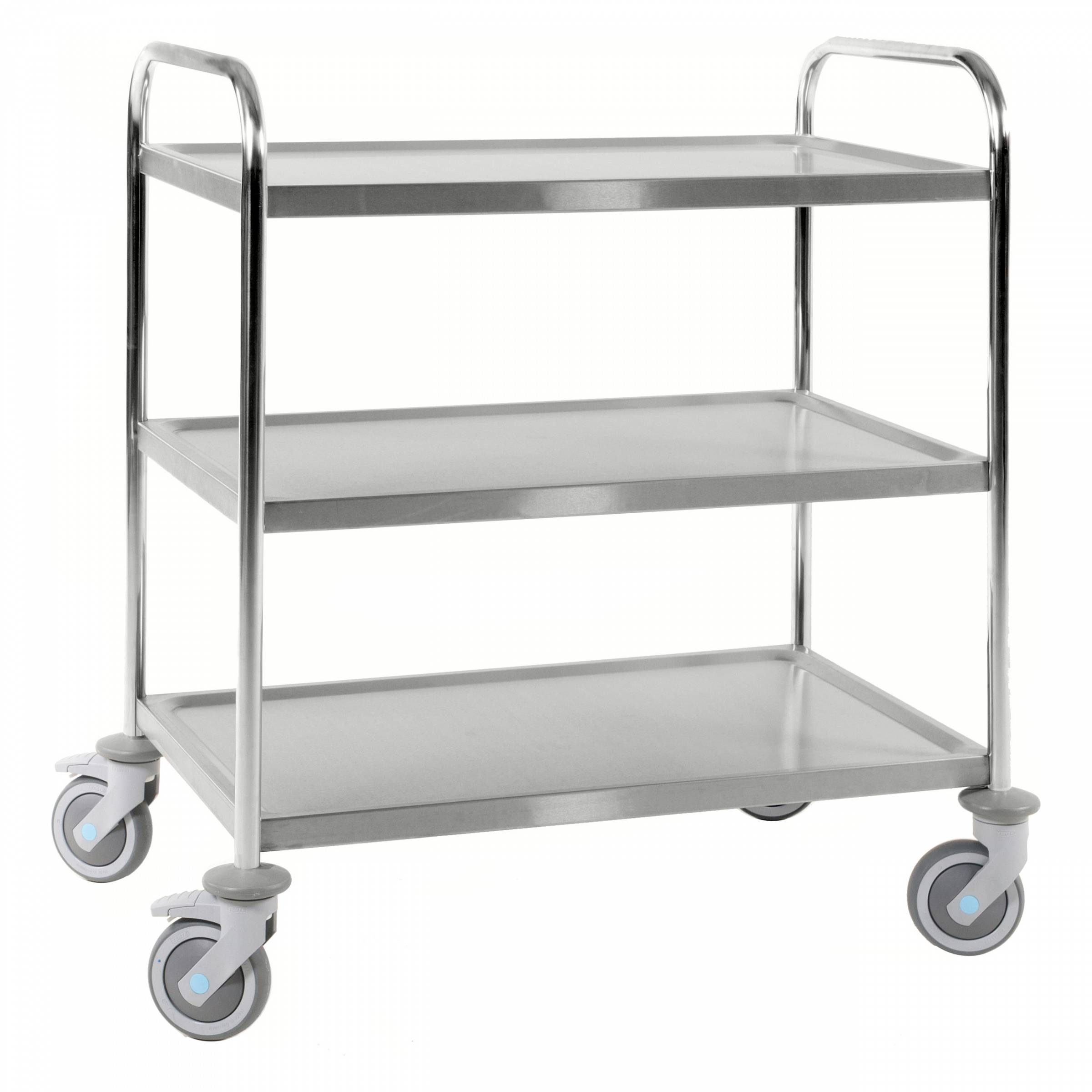 Kongamek Edelstahl- Tischwagen rostfrei mit 3 Böden 825x500mm mit Gummibereifung und Bremse-0