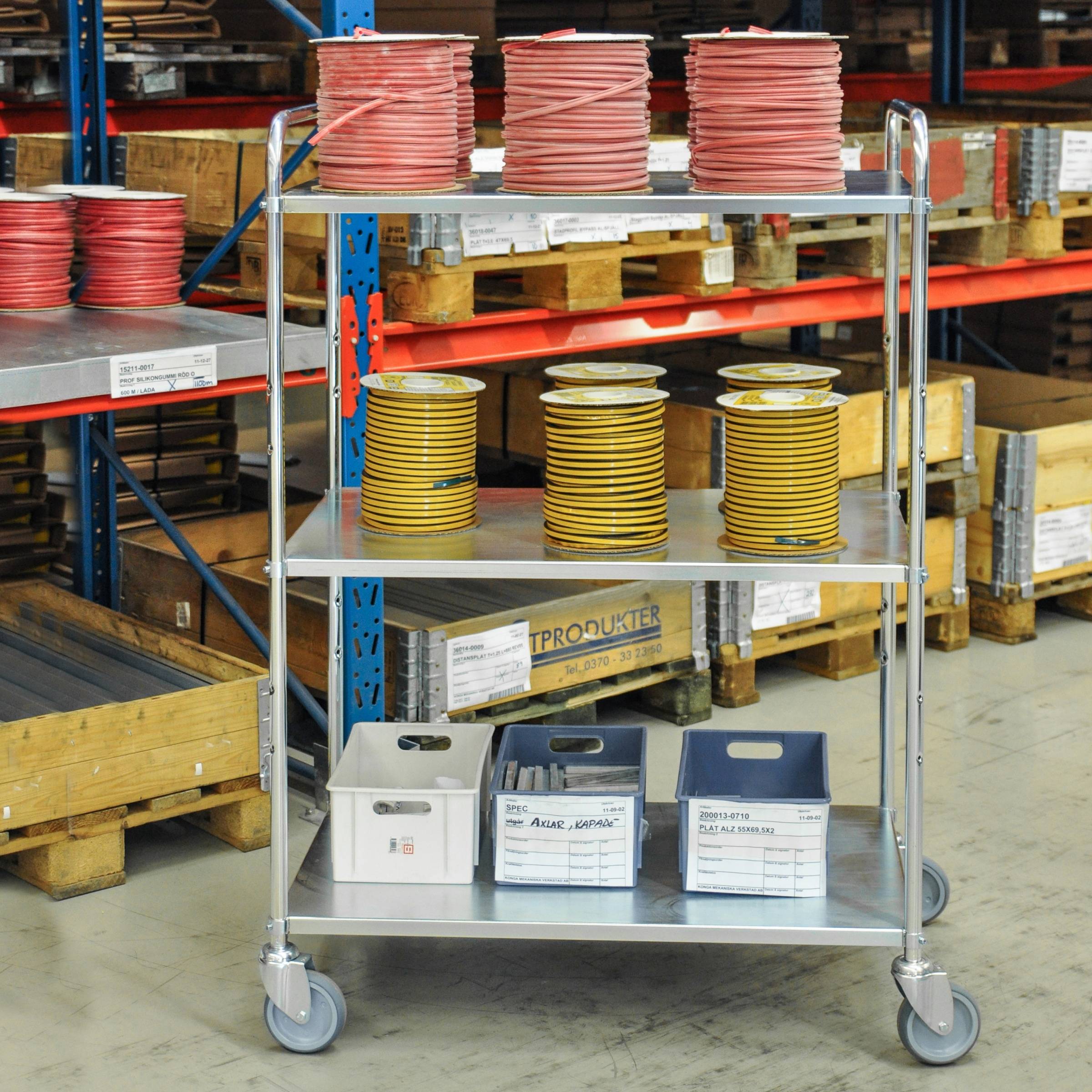 Kongamek Etagenwagen mit 5 Böden 900x440mm pulverbeschichtet in blau 24mm Rand ohne Bremse-1