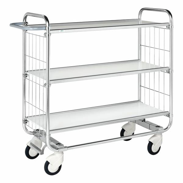 Kongamek Bordwagen verzinkt mit 3 laminierten Böden 1195x470mm und vergitterten Stirnwänden und Br