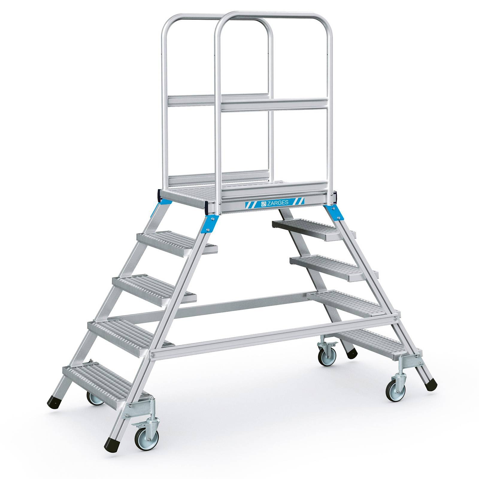 Zarges Podestleiter fahrbar mit 2x5 Stahl-Gitterrost-Stufen-0