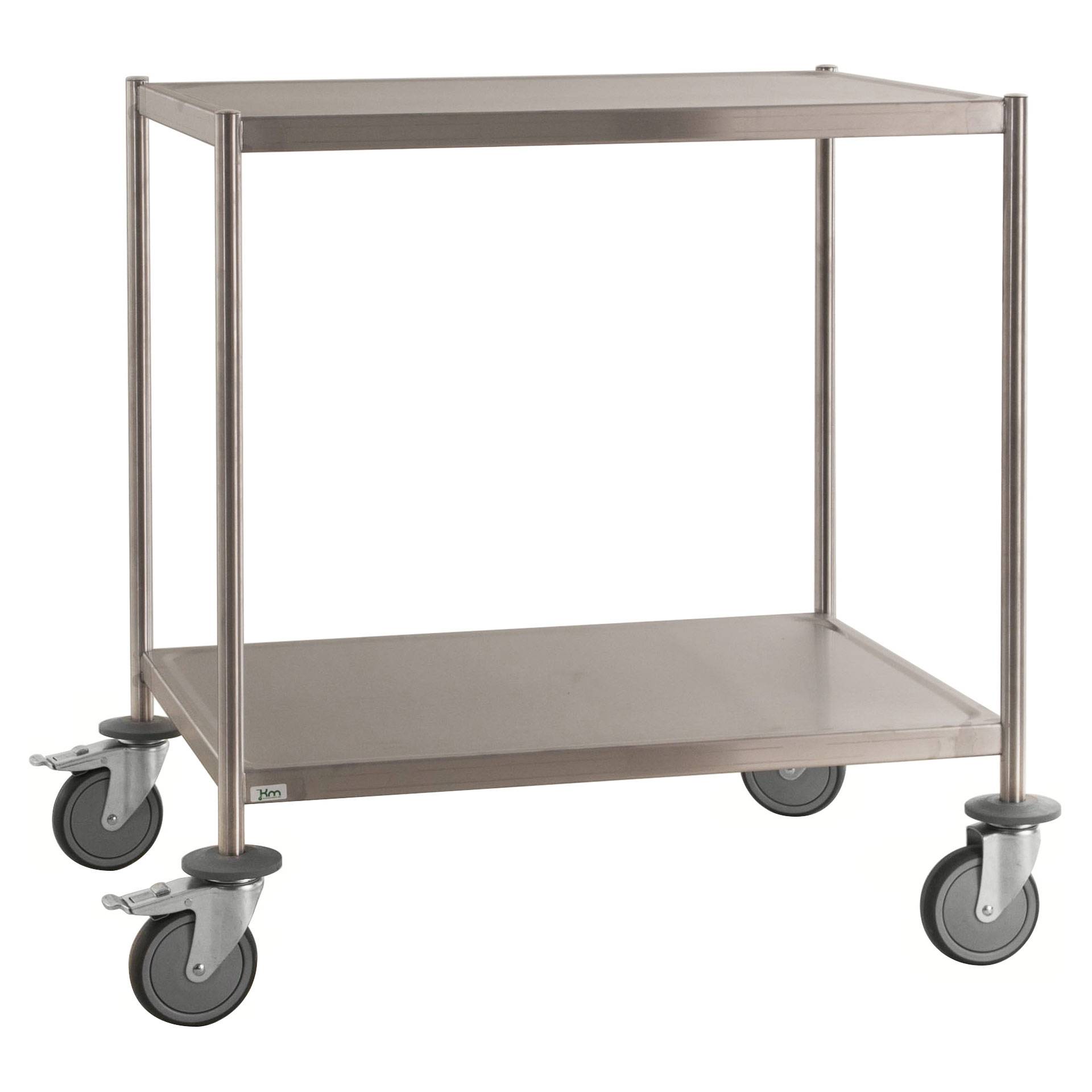 Kongamek Edelstahl- Etagenwagen vollständig geschweißt, 2 Ladeflächen 1050x550mm Gummibereifung m-0