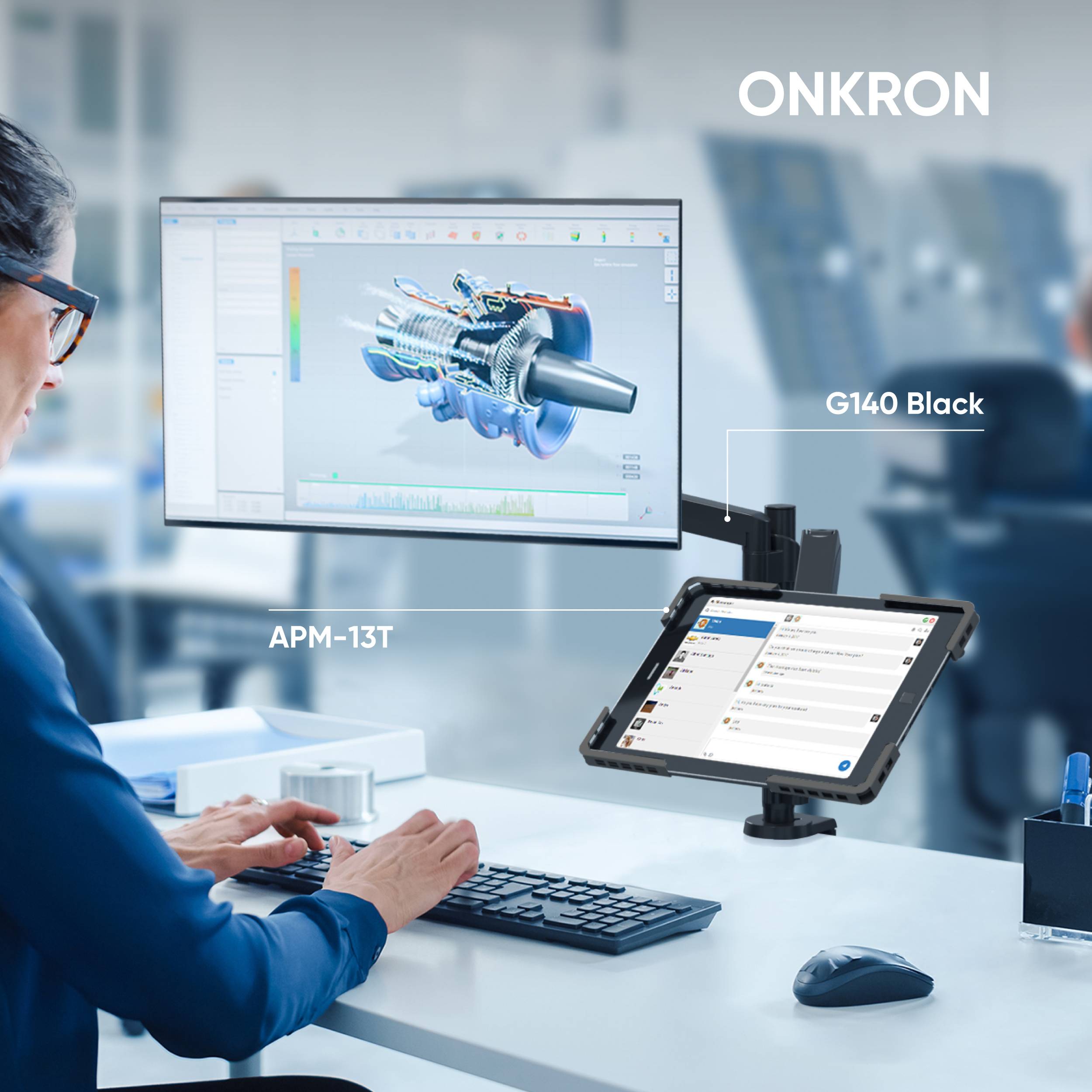 ONKRON VESA Adapter für Tablet 10.1-12.9 Zoll bis 2 kg, 360° Drehung, VESA 75x75, Schwarz APM-13T-1