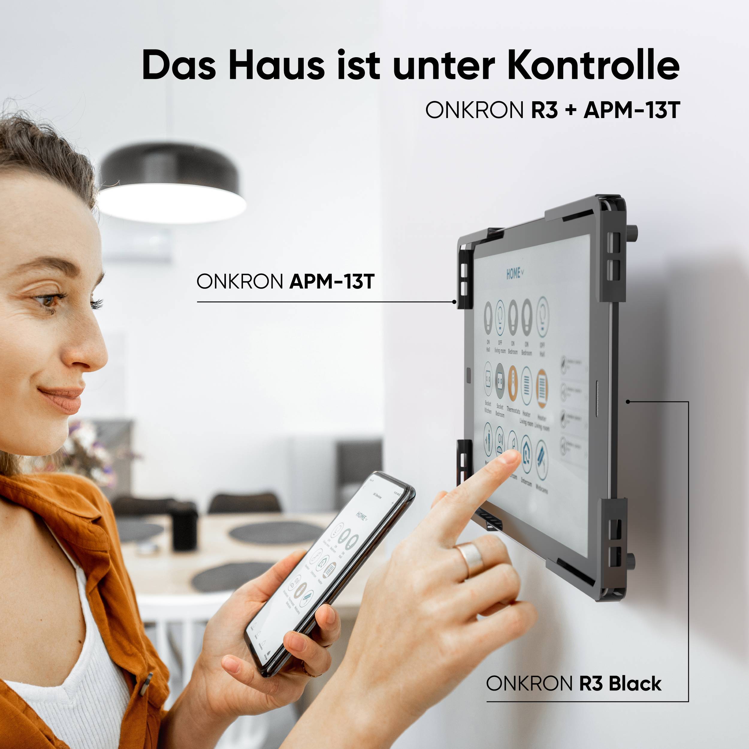 ONKRON VESA Adapter für Tablet 10.1-12.9 Zoll bis 2 kg, 360° Drehung, VESA 75x75, Schwarz APM-13T-2