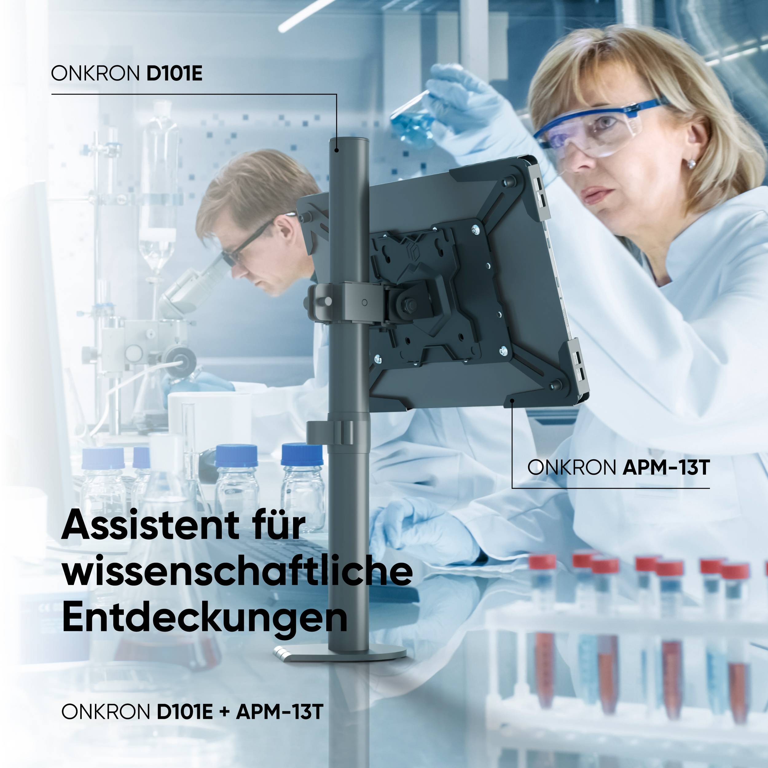 ONKRON VESA Adapter für Tablet 10.1-12.9 Zoll bis 2 kg, 360° Drehung, VESA 75x75, Schwarz APM-13T-4