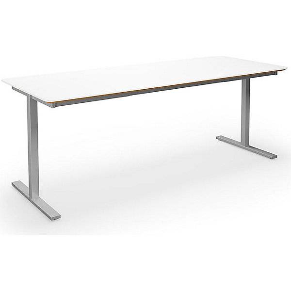 Mehrzwecktisch DUO-T Trend gerade Platte abgerundete Ecken Tiefe 800 mm Breite 1800 mm weiß silber. TAKKT-0