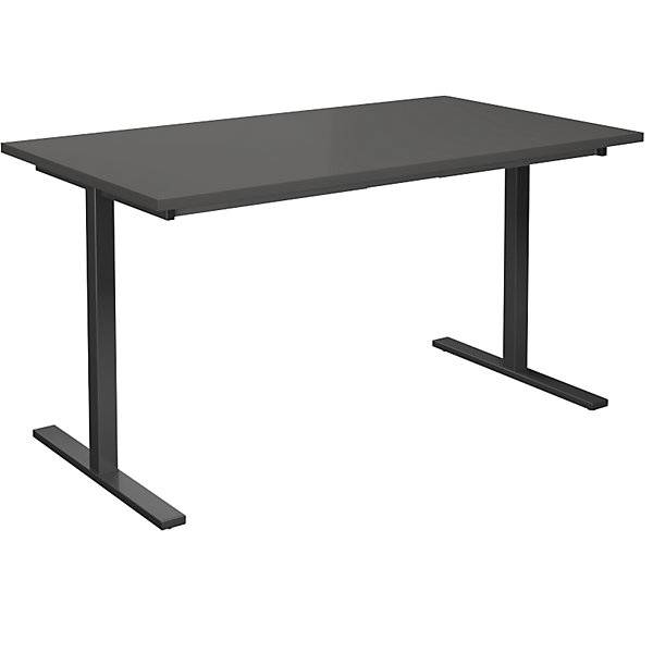 Mehrzwecktisch DUO-T gerade Platte HxT 740 x 800 mm Breite 1400 mm dunkelgrau schwarz. TAKKT Industrial &-0