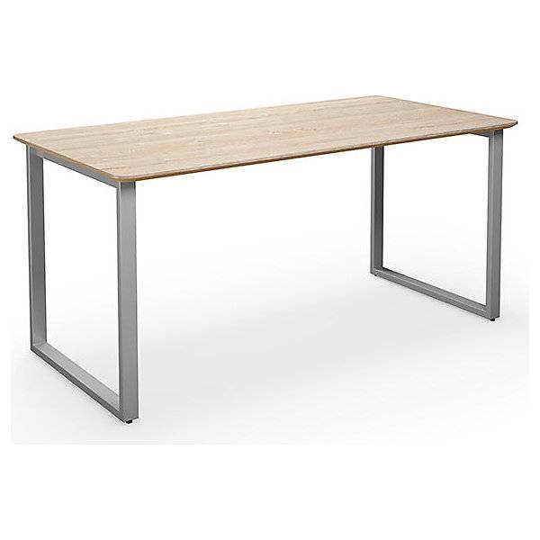 Mehrzwecktisch DUO-O Trend gerade Platte abgerundete Ecken Tiefe 800 mm Breite 1600 mm Eiche / silber. TAKKT-0