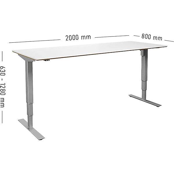 Schreibtisch Atlanta Trend elektrisch höhenverstellbar gerade BxT 2000 x 800 mm weiß/silber. TAKKT Industrial-1