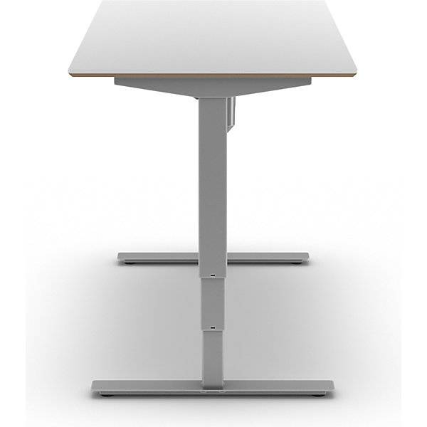 Schreibtisch Atlanta Trend elektrisch höhenverstellbar gerade BxT 1400 x 800 mm weiß/silber. TAKKT Industrial-1