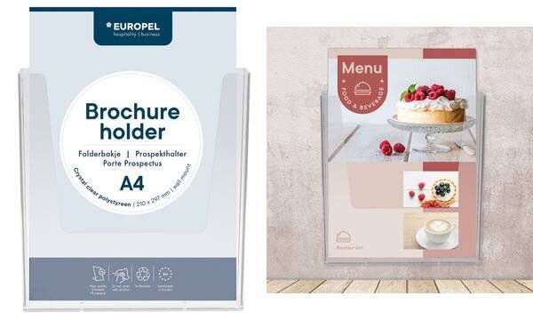 EUROPEL Wand-Prospekthalter, 1/3 DIN A4, 1 Fach, glasklar (71700478)-0