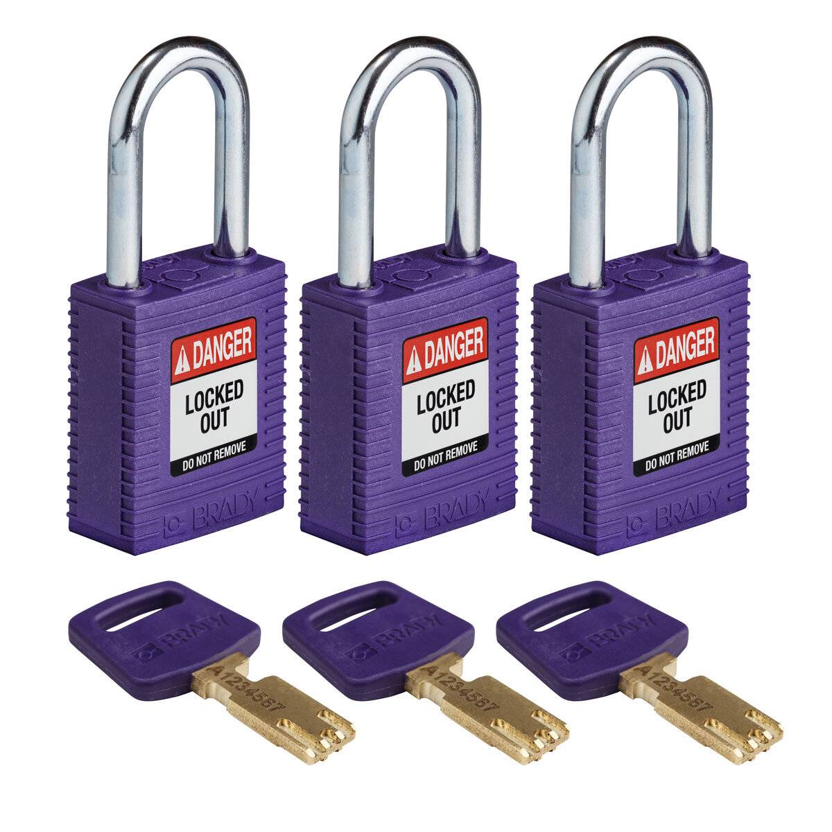 SafeKey-Vorhängeschlösser–Nylon • 3 Stück • KA • Violett • Stahlbügel: 38 mm-0