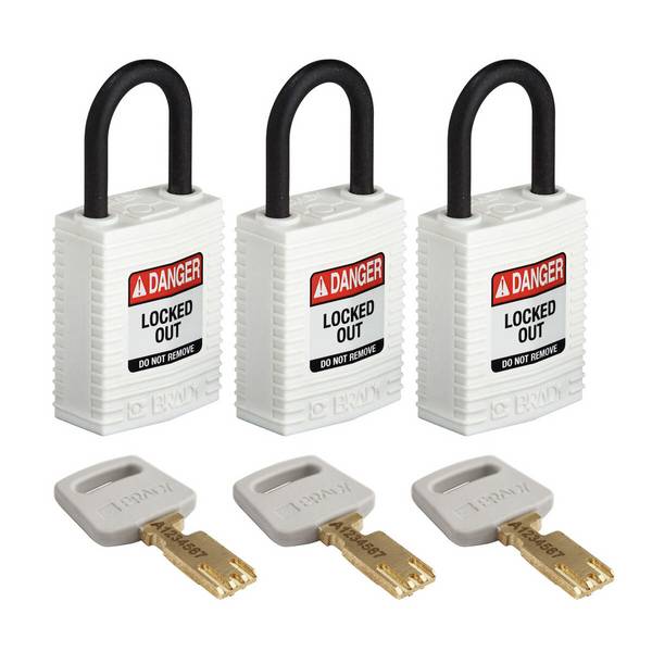 SafeKey-Vorhängeschlösser–kompakt • 3 Stück • KA • Weiß • Bügel: 25 mm