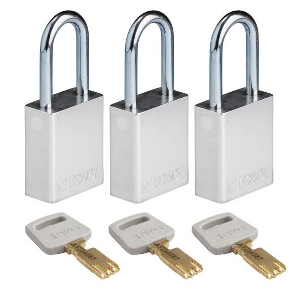 SafeKey-Vorhängeschlösser–Aluminium • 3 Stück • KA • Silber • Bügel: 38 mm