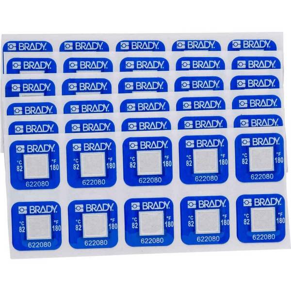 Temperaturanzeigende Etiketten, 1 Temperatur-Messstufe, 82°C, 20x20 mm