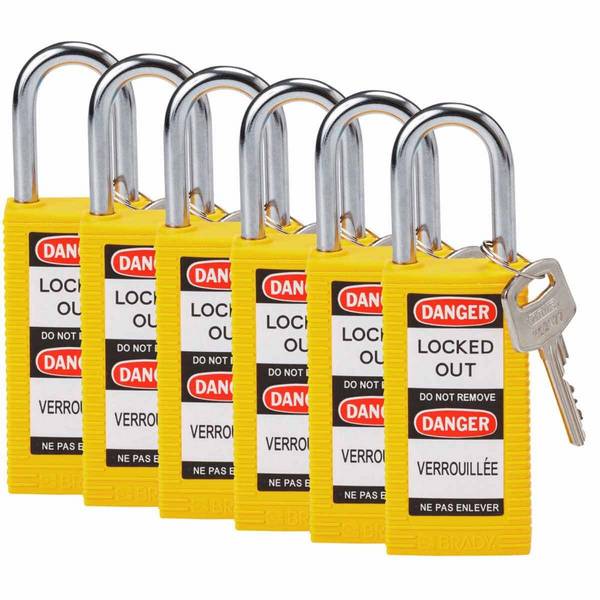 Sicherheitsschlösser–langes Gehäuse • Gelb • 38 x 122 mm • Nylon Stahlbügel