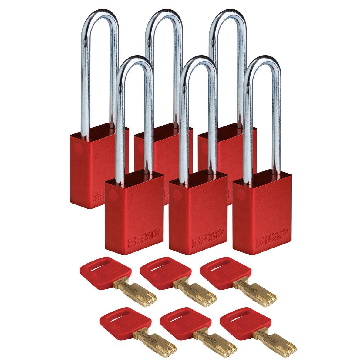 SafeKey-Vorhängeschlösser–Aluminium • 6 Stück • KD • Rot • Bügelhöhe: 76 mm-0