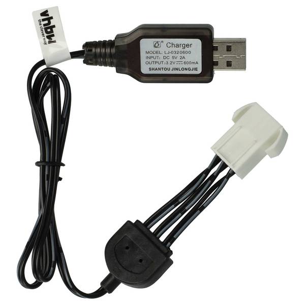 vhbw USB-Ladekabel kompatibel mit Hosim Vatos 9116 RC-Akkus mit SM-6P-Anschluss, RC-Modellbau Akkupacks - 50 cm 9,6 V