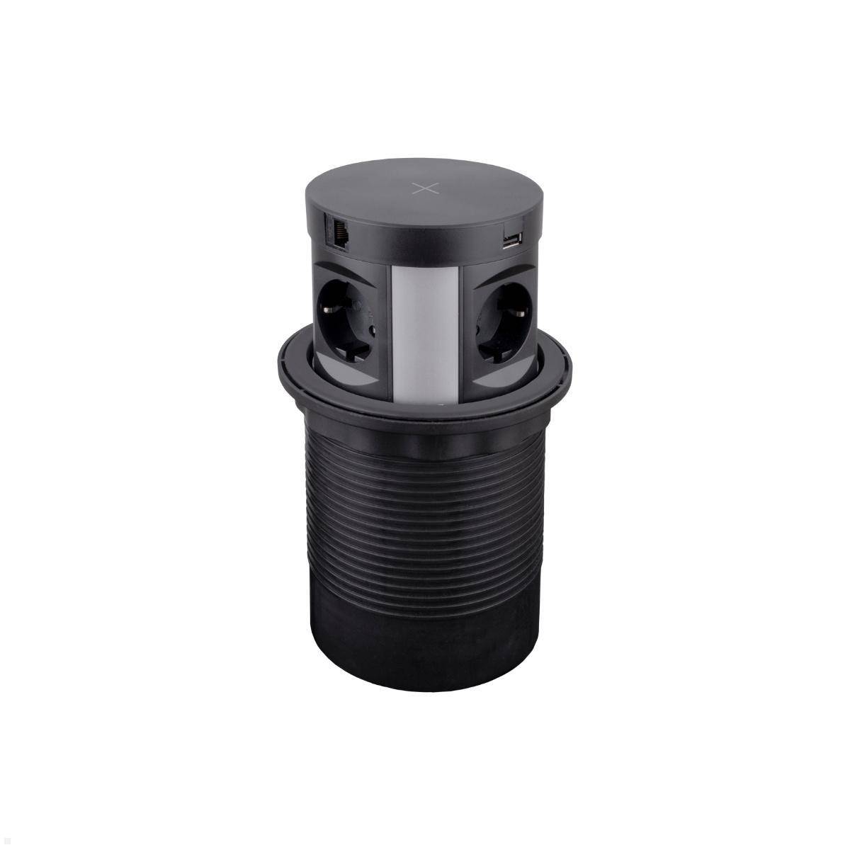 TecLines TVS010B versenkbare 4-fach Steckdose, Qi, 1x USB A/C, 2x RJ45, schwarz-0