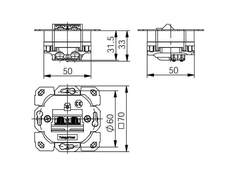 TELEGÄRTNER Dose AMJ45 ohne Zentralplatte, 2x RJ-45 Cat.5e (Class D)-2