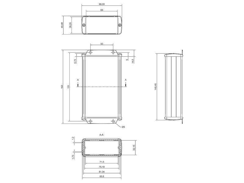TEKO Gehäuse Aluminium Tekam 145 x 85,8 x 36,9 mm schwarz mit Wandlaschen-1