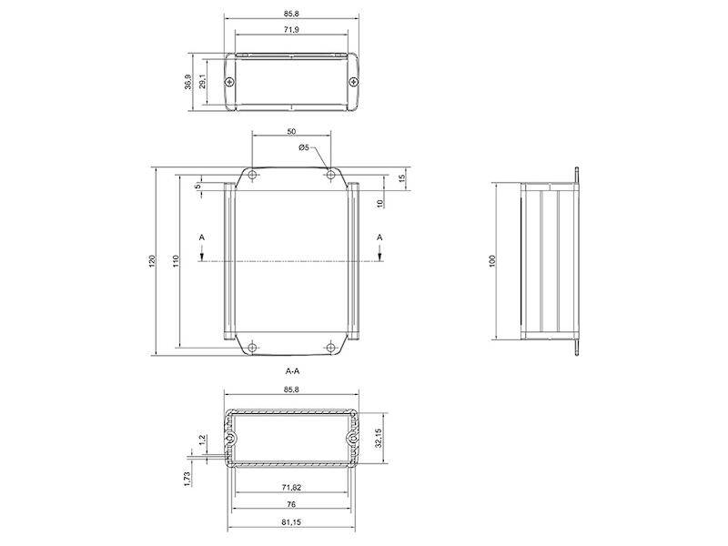 TEKO Gehäuse Aluminium Tekal 2 100 x 85,8 x 36,9 mm weiß / hellgrau mit Wandlaschen-1