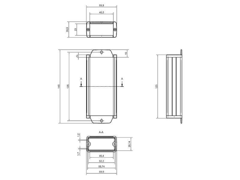 TEKO Gehäuse Aluminium Tekal 1 125 x 59,9 x 30,9 mm weiß / hellgrau mit Wandlaschen-1