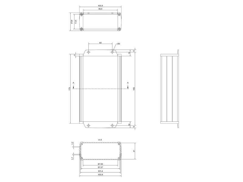 TEKO Gehäuse Aluminium Tekal 3 175 x 106 x 46 mm schwarz / dunkelgrau mit Wandlaschen-1