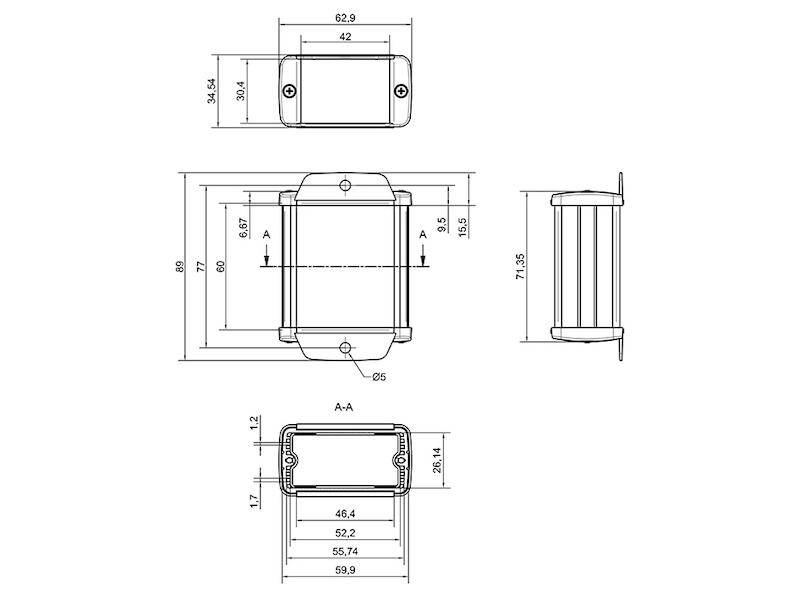 TEKO Gehäuse Aluminium Tekam 70 x 59,9 x 30,9 mm schwarz mit Wandlaschen-1