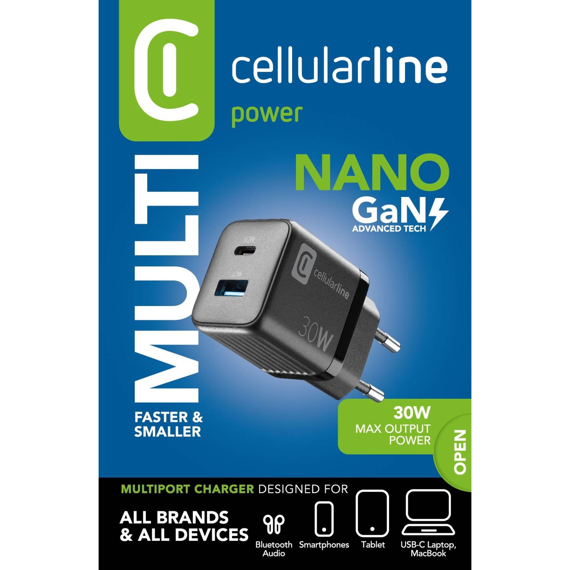 CELLULARLINE - USB Charger Multipower Micro 30W GaN 2 Ports PD B-1