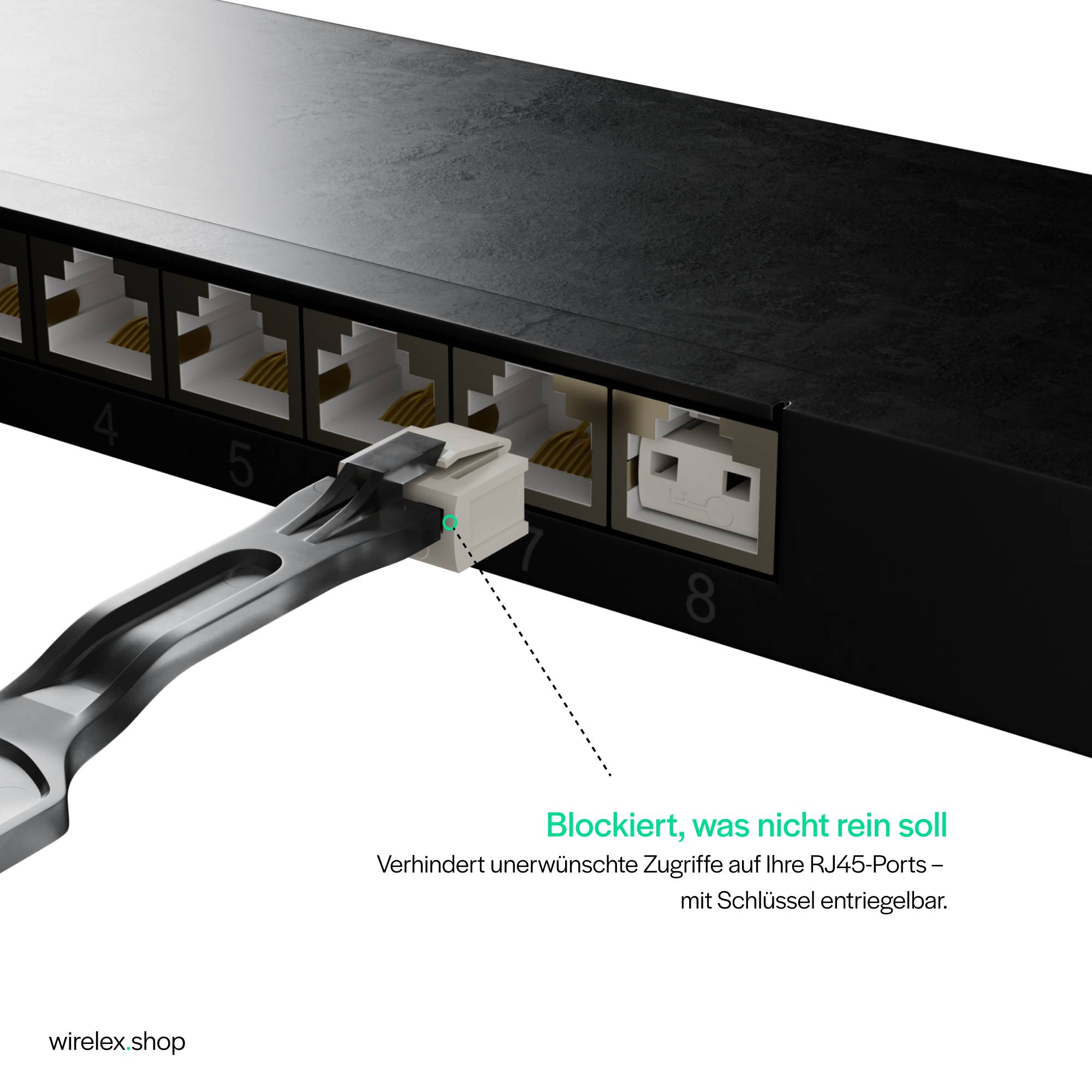 RJ45 Port Blocker, 1x Schlüssel, 10 Schlösser Weiß-1