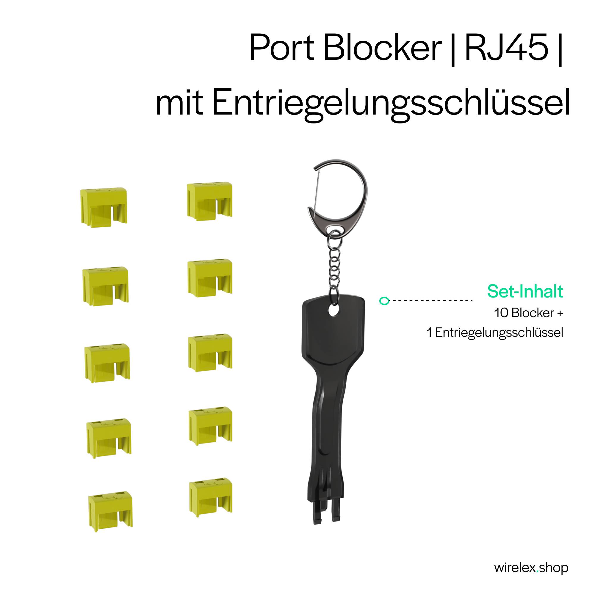 RJ45 Port Blocker, 1x Schlüssel, 10 Schlösser Gelb-2