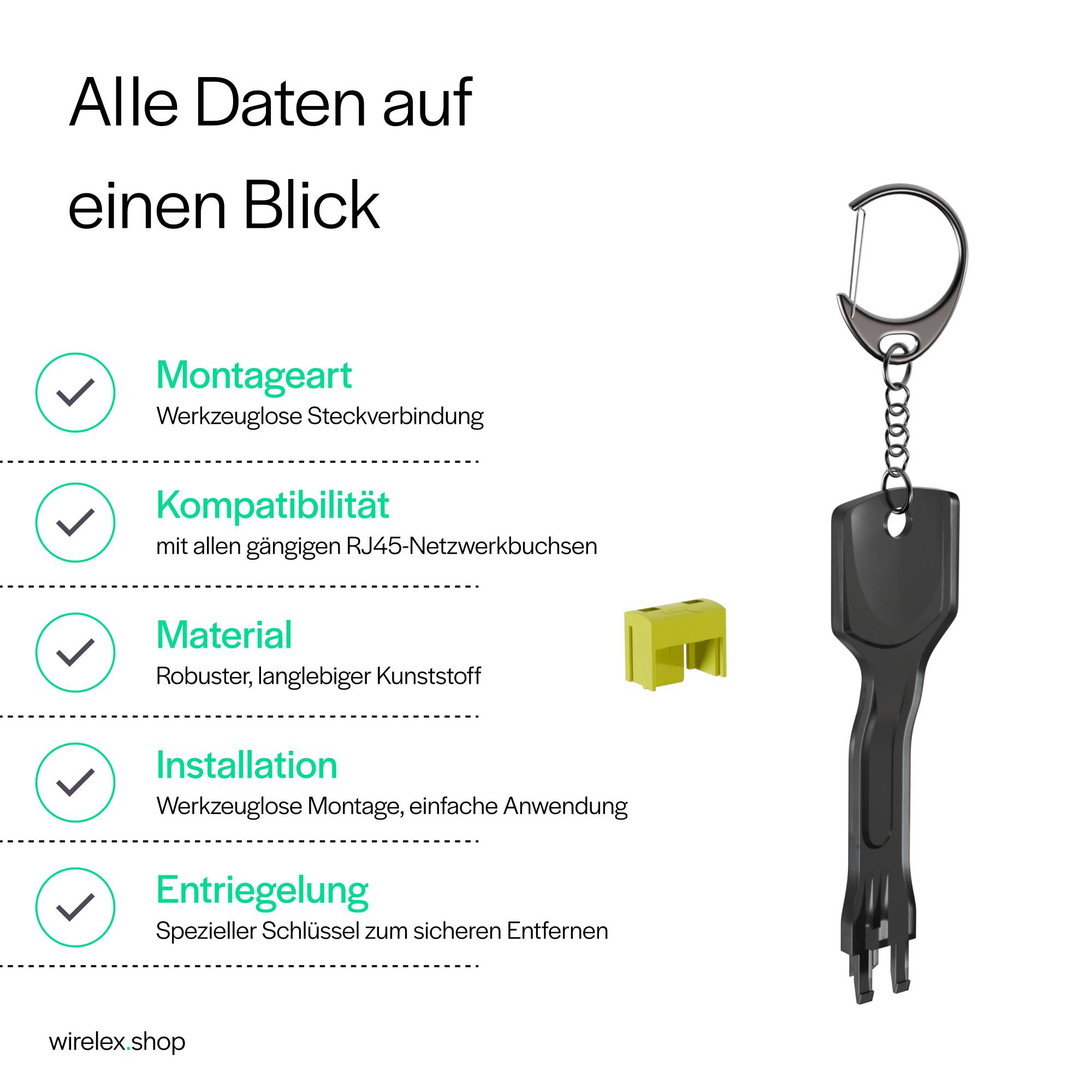 RJ45 Port Blocker, 1x Schlüssel, 10 Schlösser Gelb-3
