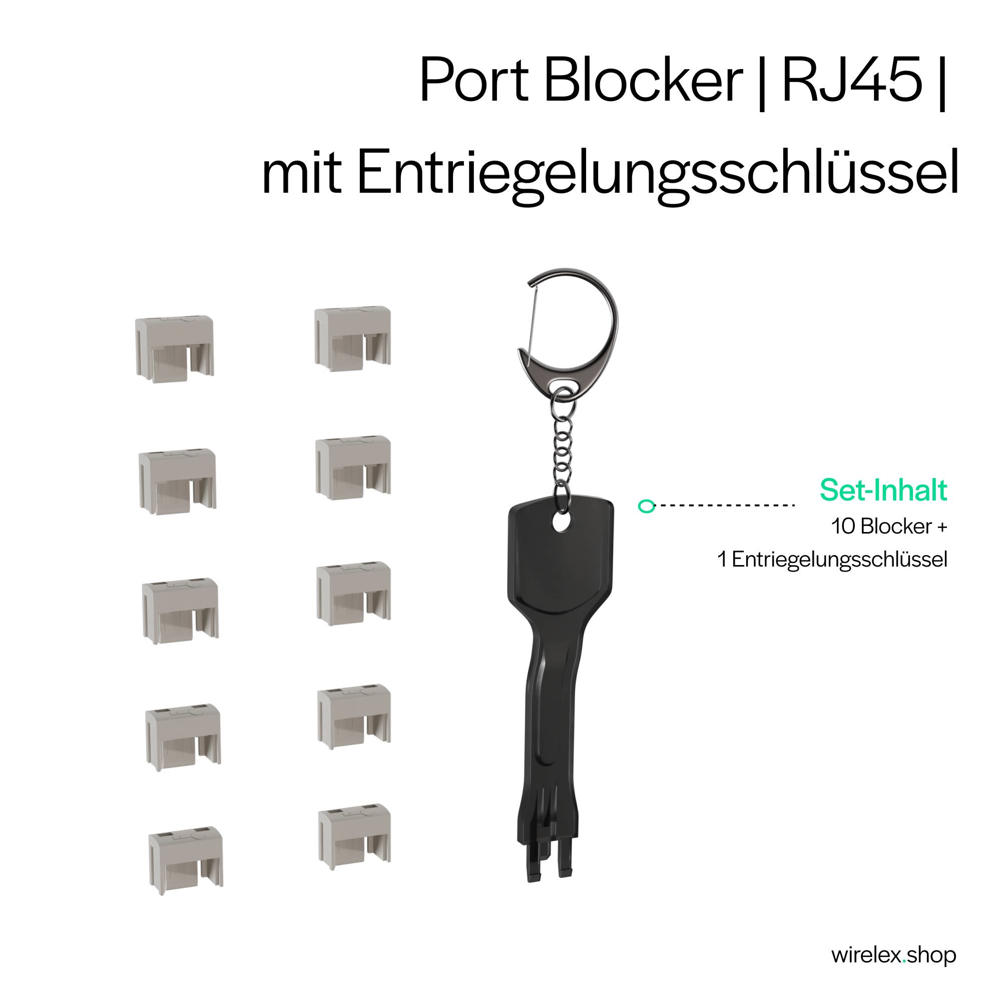 RJ45 Port Blocker, 1x Schlüssel, 10 Schlösser Weiß-2