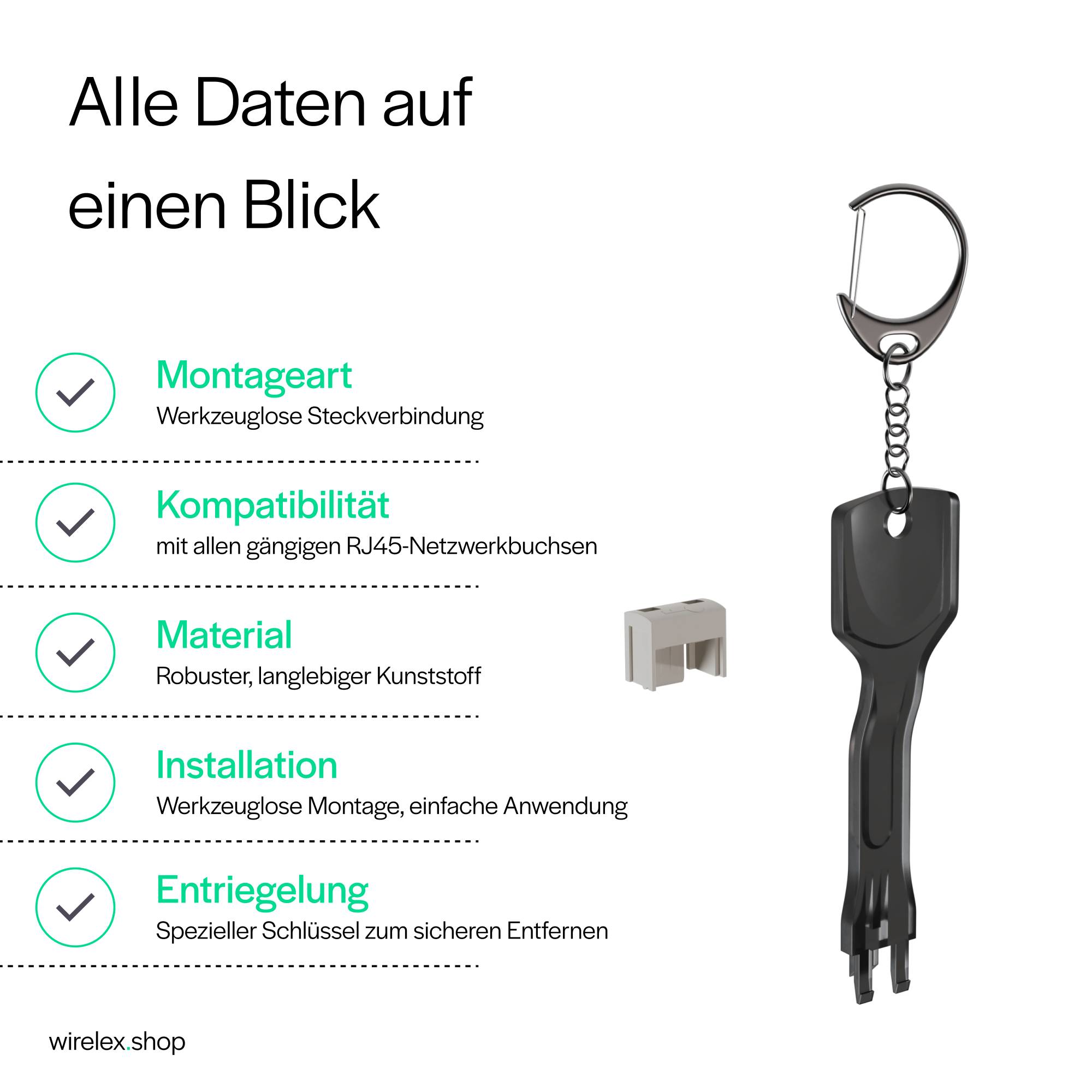 RJ45 Port Blocker, 1x Schlüssel, 10 Schlösser Weiß-3
