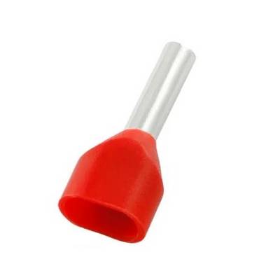 RS PRO Aderendhülse bis 2 x 1.0mm², Stift ø 2.4mm, 2 Eing. , Rot, Nylon, Zinn, 10mm, 17.1mm, Isoliert, 2 x 18AWG max.