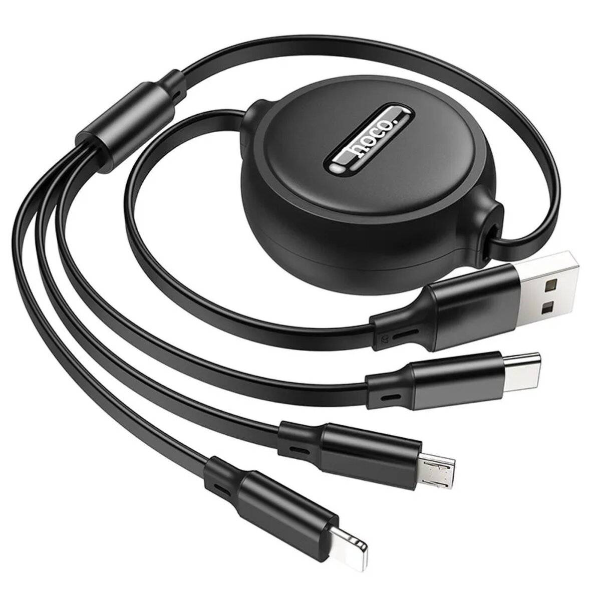 HOCO 3in1 USB-Kabel komaptibel mit iPhone + Micro-USB + USB-C in Schwarz-1