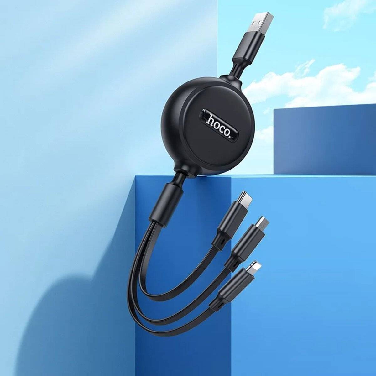 HOCO 3in1 USB-Kabel komaptibel mit iPhone + Micro-USB + USB-C in Schwarz-2