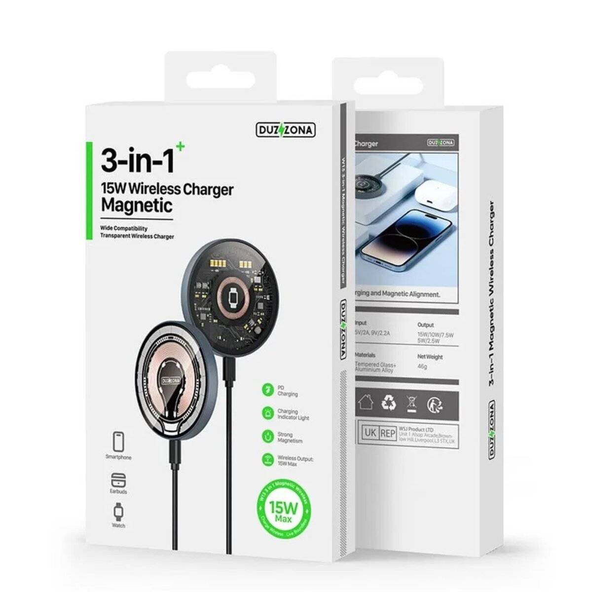 Duzzona Induktives Tischladegerät 15W kompatibel mit MagSafe Transparent-1