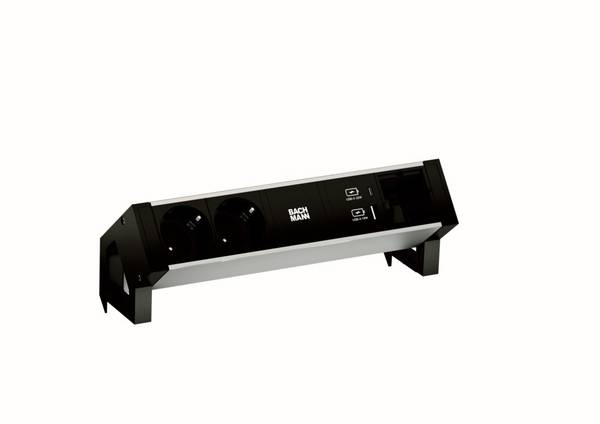 BACHMANN DESK2 ALU BLACK 2xSchutzkt.USB, USB Charger 22W A&C 1xABD 0,2m GST18