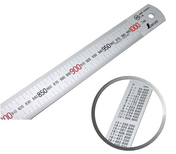 FAMEX 12519 Shinwa Lineal aus Edelstahl 100 cm - mit 0,5mm Skala - Stahllineal Metalllineal - 13048