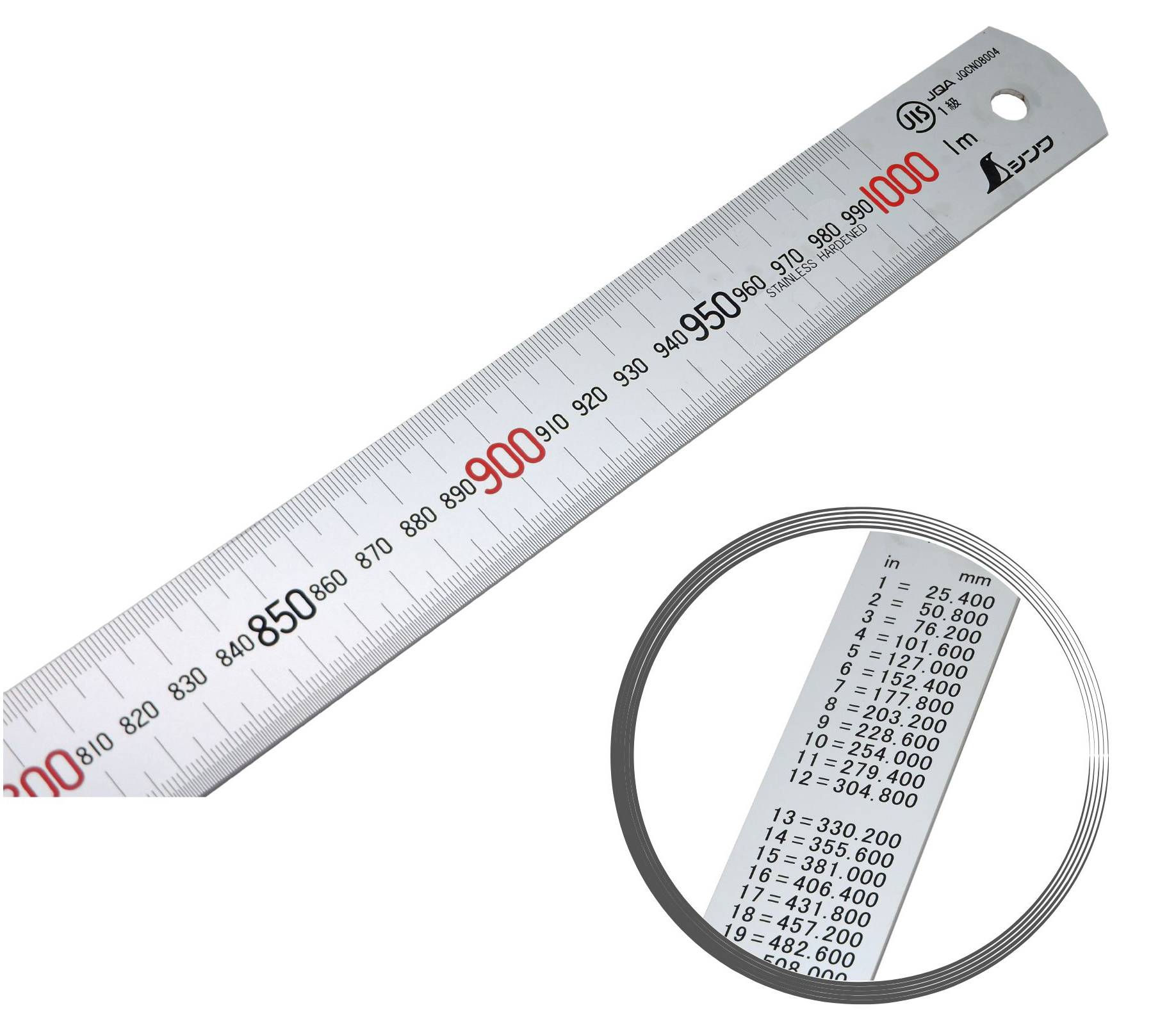 FAMEX 12519 Shinwa Lineal aus Edelstahl 100 cm - mit 0,5mm Skala - Stahllineal Metalllineal - 13048-0