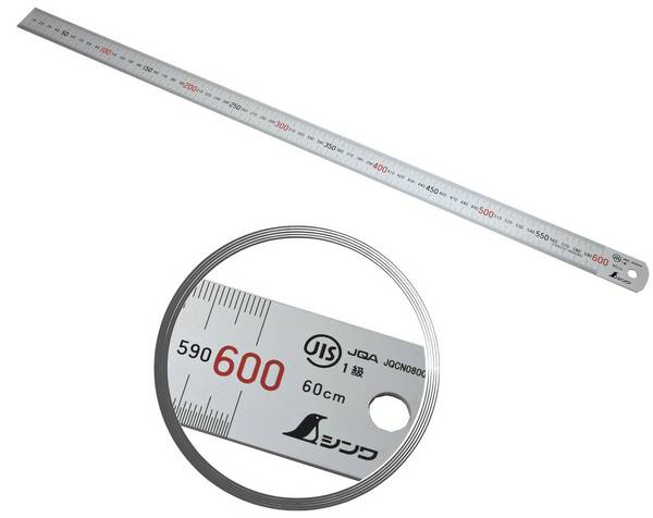 FAMEX 12518 Shinwa Lineal aus Edelstahl 60 cm - mit 0,5mm Skala - Stahllineal Metalllineal - 13021