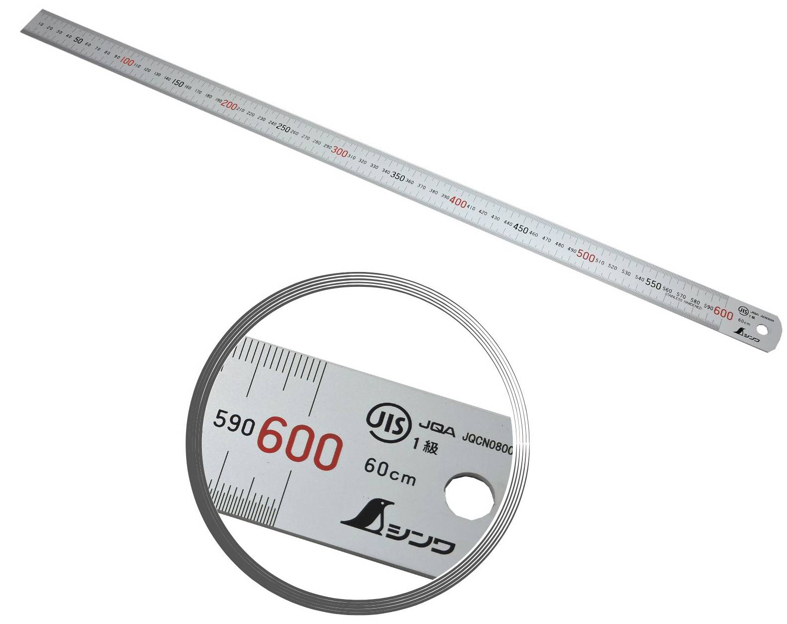 FAMEX 12518 Shinwa Lineal aus Edelstahl 60 cm - mit 0,5mm Skala - Stahllineal Metalllineal - 13021-0