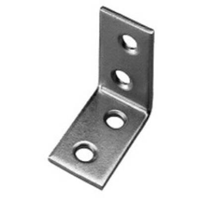 Ein L-förmiger Winkelverbinder aus Metall mit drei Löchern zur Befestigung.