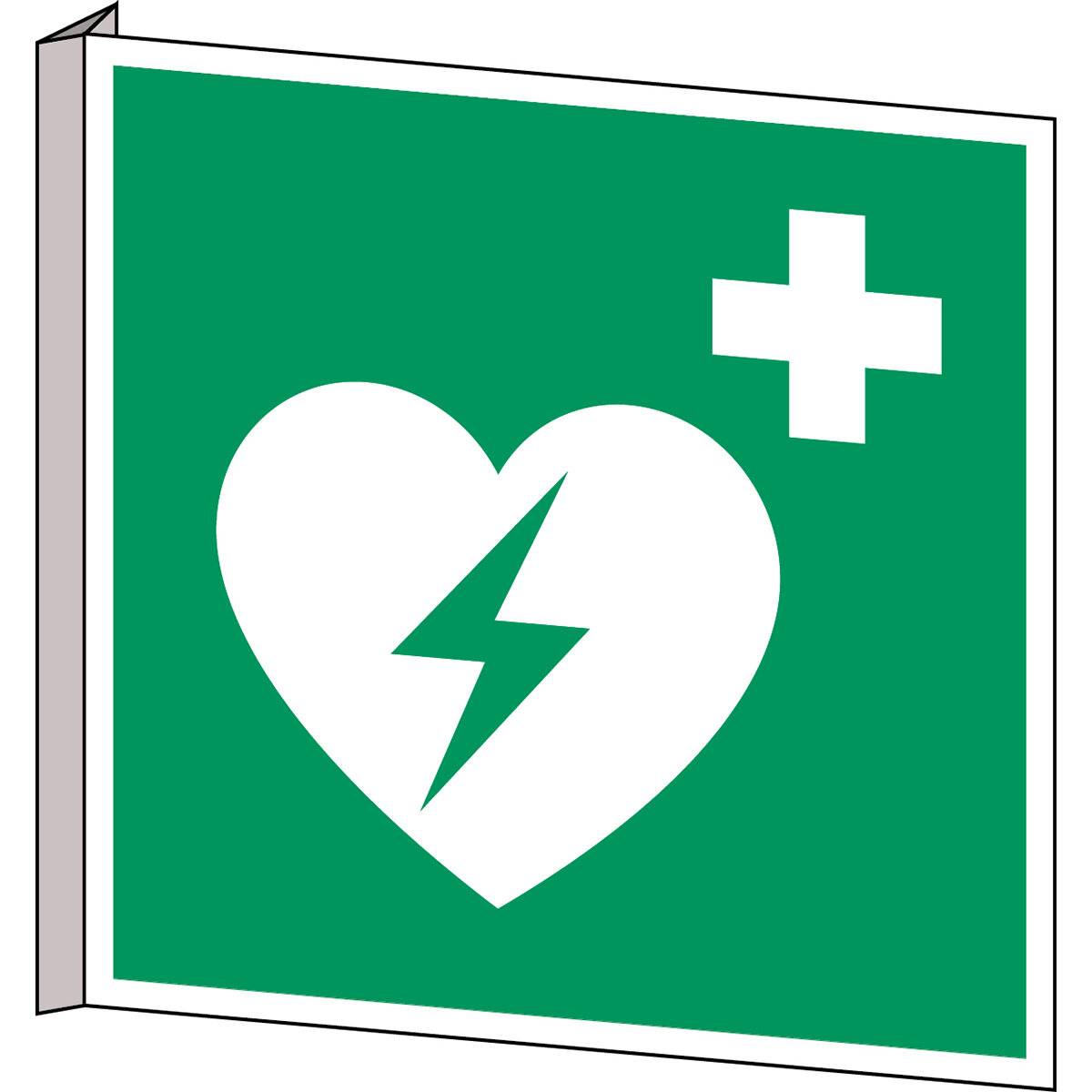 Erste Hilfe & Fluchtweg • Defibrillator • E010 • 253x253 mm • B-455 • Fahne-1