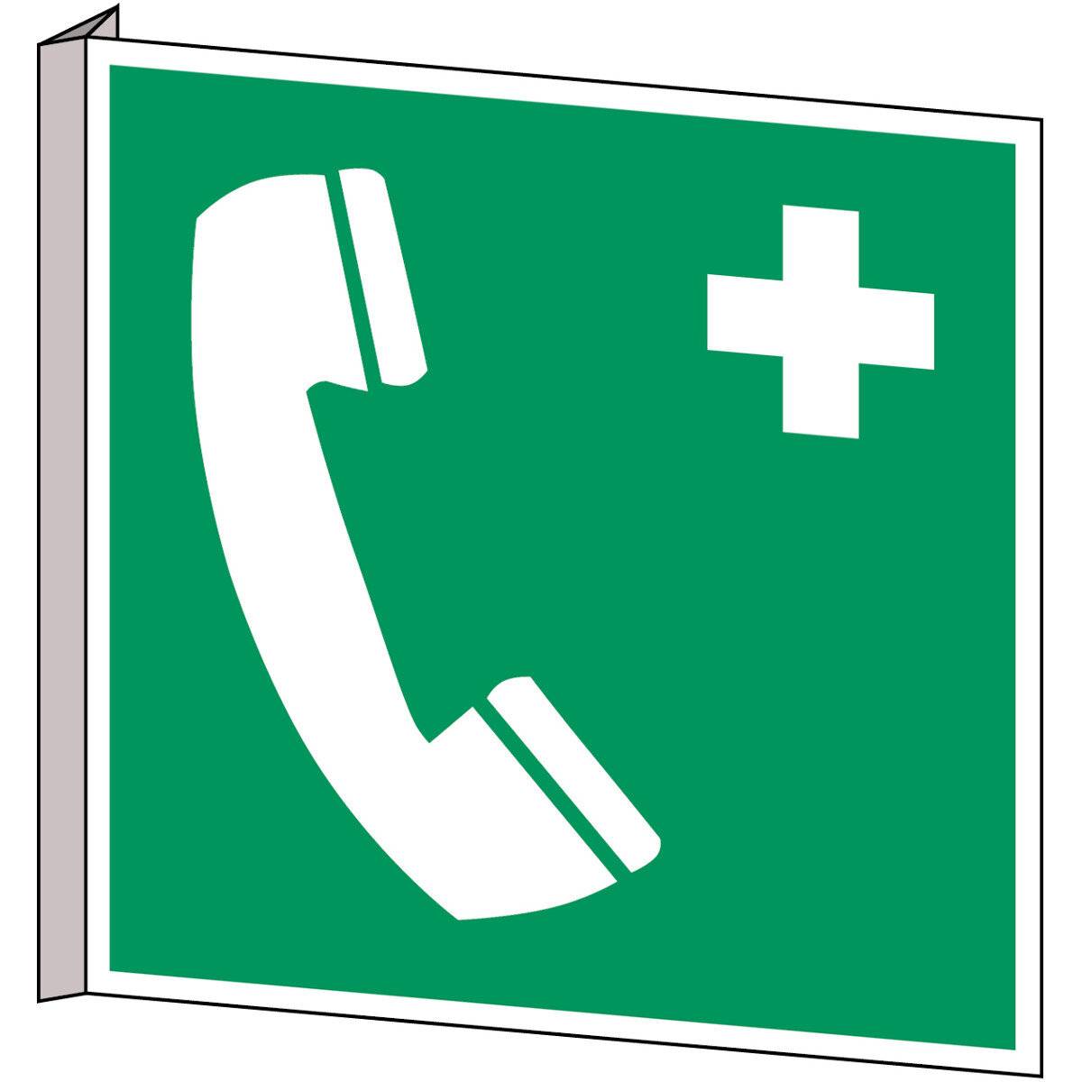 Erste Hilfe & Fluchtweg • Notruftelefon • E004 • 253x253 mm • B-455 • Fahne-0