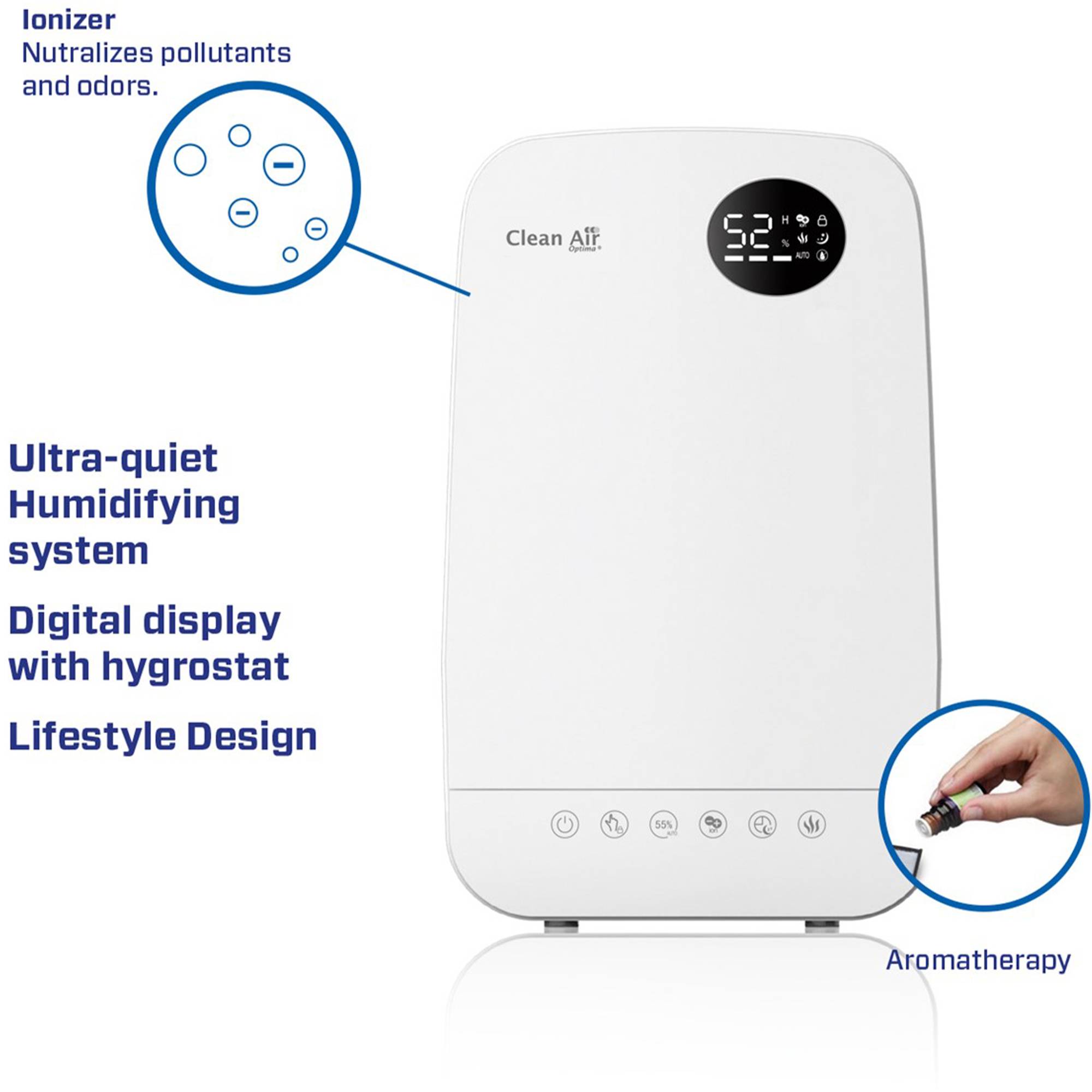 Luftbefeuchter - Clean Air Optima CA-606W - Befeuchtungsleistung max. 480 ml/h - Geeignet für Räume bis 65m²/160 m³-2