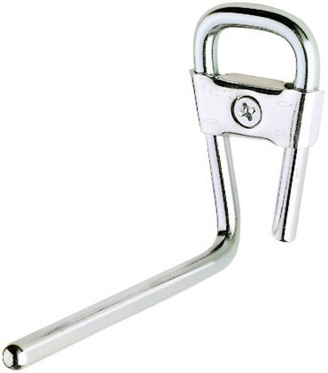 Metallhaken mit Schraubbefestigung, geeignet zum Aufhängen von Gegenständen an Wänden oder Regalen.