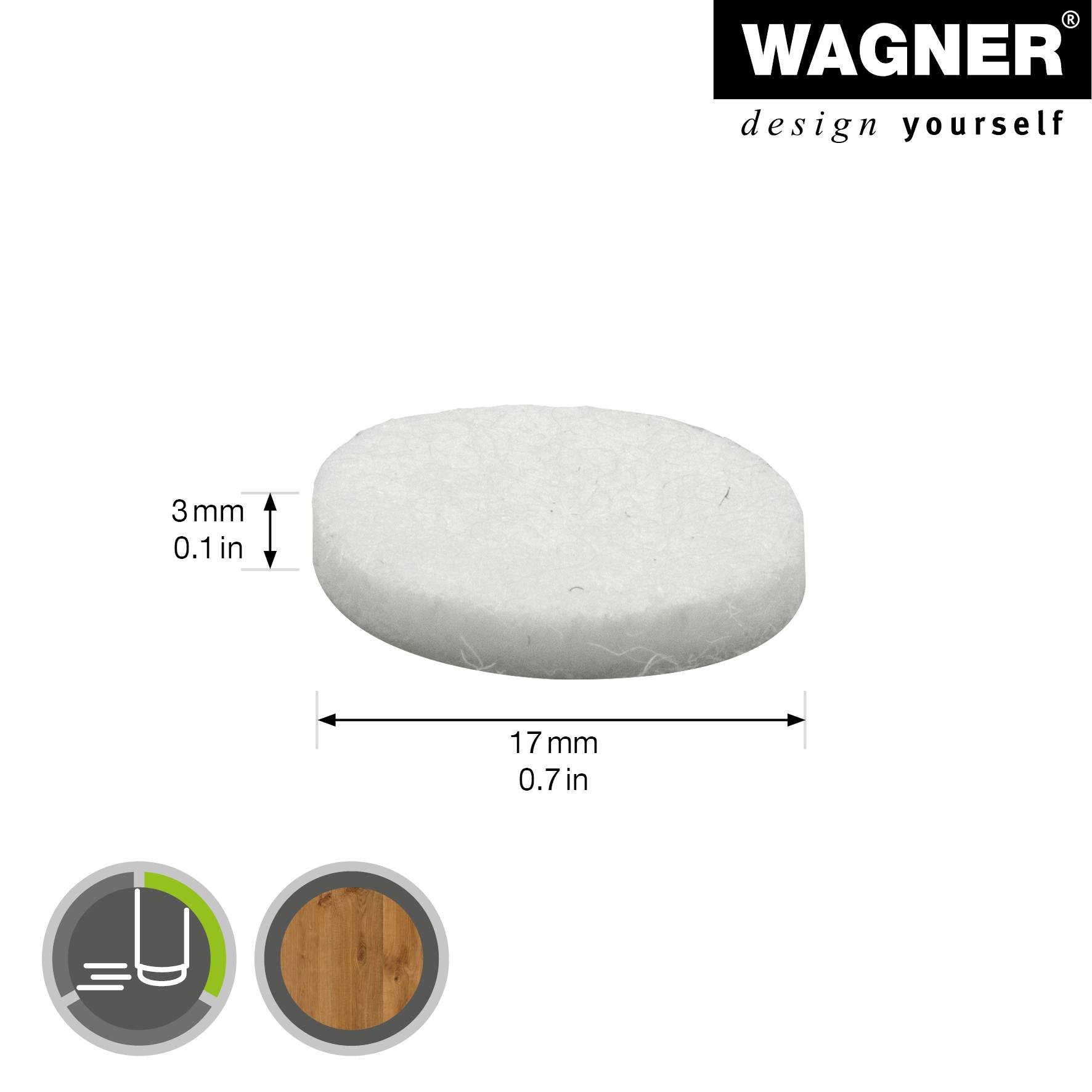 WAGNER Softfilz Pads 24tlg. - Ø 17 x 3 mm, selbstklebend, weiß, als Filzgleiter, Schutzpads oder zum Basteln - 15121799-1