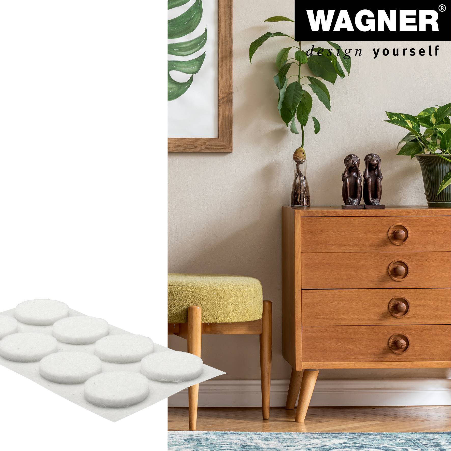 WAGNER Softfilz Pads 24tlg. - Ø 17 x 3 mm, selbstklebend, weiß, als Filzgleiter, Schutzpads oder zum Basteln - 15121799-2